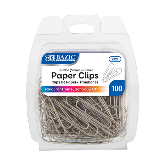 BAZIC Jumbo (50mm) Silver Paper Clip (100/Pack) - Virginia Book Company
