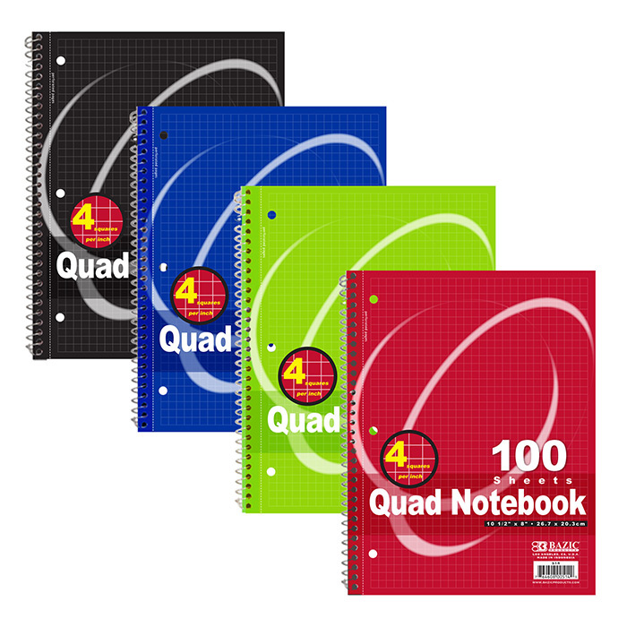 BAZIC 100 Ct. Quad-Ruled 4-1" Spiral Notebook - Virginia Book Company