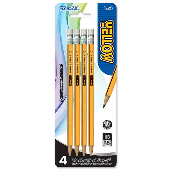 BAZIC Yellow 0.9 mm Mechanical Pencil (4/Pack) - Virginia Book Company