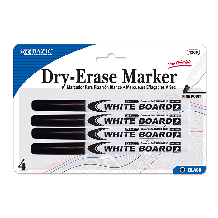 BAZIC Black Fine Tip Dry-Erase Markers (4/Pack) - Virginia Book Company