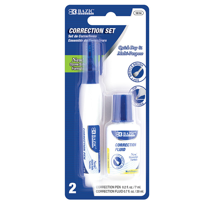 BAZIC Metal Tip Correction Pen & Correction Fluid (2/Pack) - Virginia Book Company