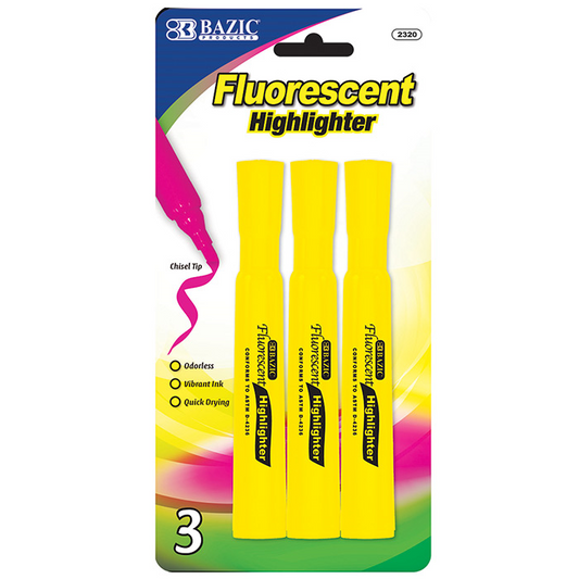 BAZIC Yellow Desk Style Fluorescent Highlighter (3/Pack) - Virginia Book Company