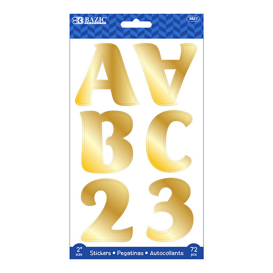 BAZIC 2" Gold Metallic Color Alphabet & Numbers Stickers (72/Pack) - Virginia Book Company