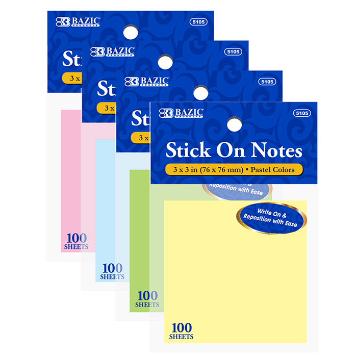 BAZIC 100 Ct. 3" X 3" Stick On Notes - Virginia Book Company