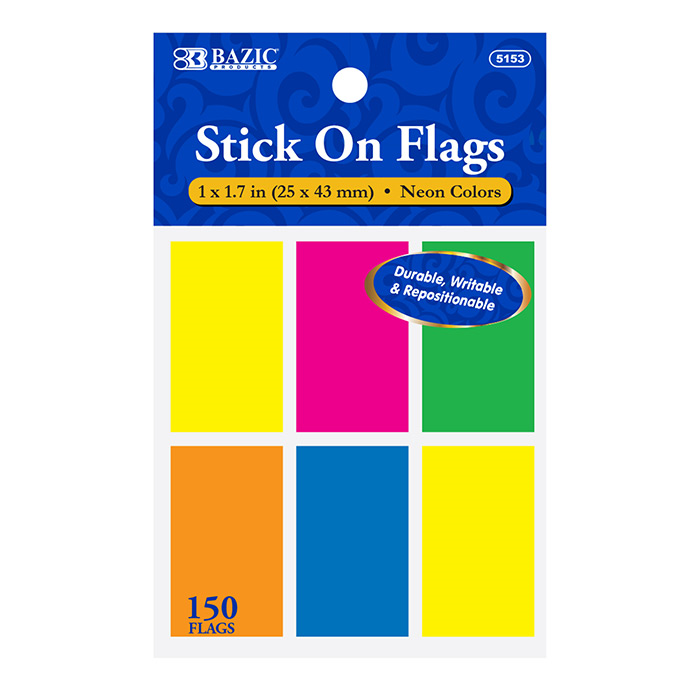 BAZIC 25 Ct. 1" X 1.7" Neon Color Standard Flags (6/Pack) - Virginia Book Company