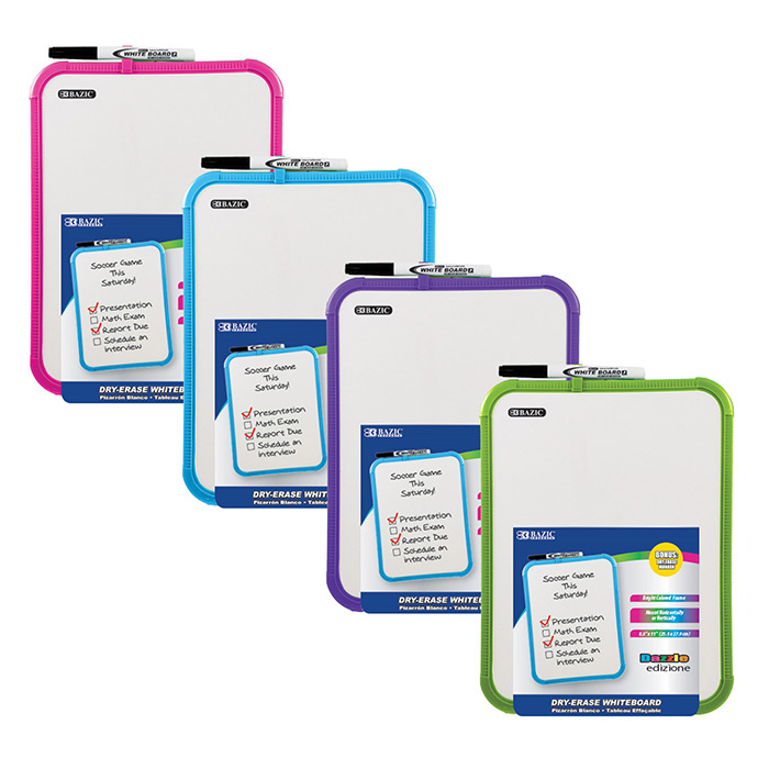 BAZIC Asstd Color 8.5" X 11" Dry Erase Board w/ Marker - Virginia Book Company