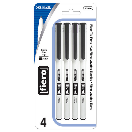 BAZIC Fiero Black Fiber Tip Fineliner Pen (4/Pack) - Virginia Book Company