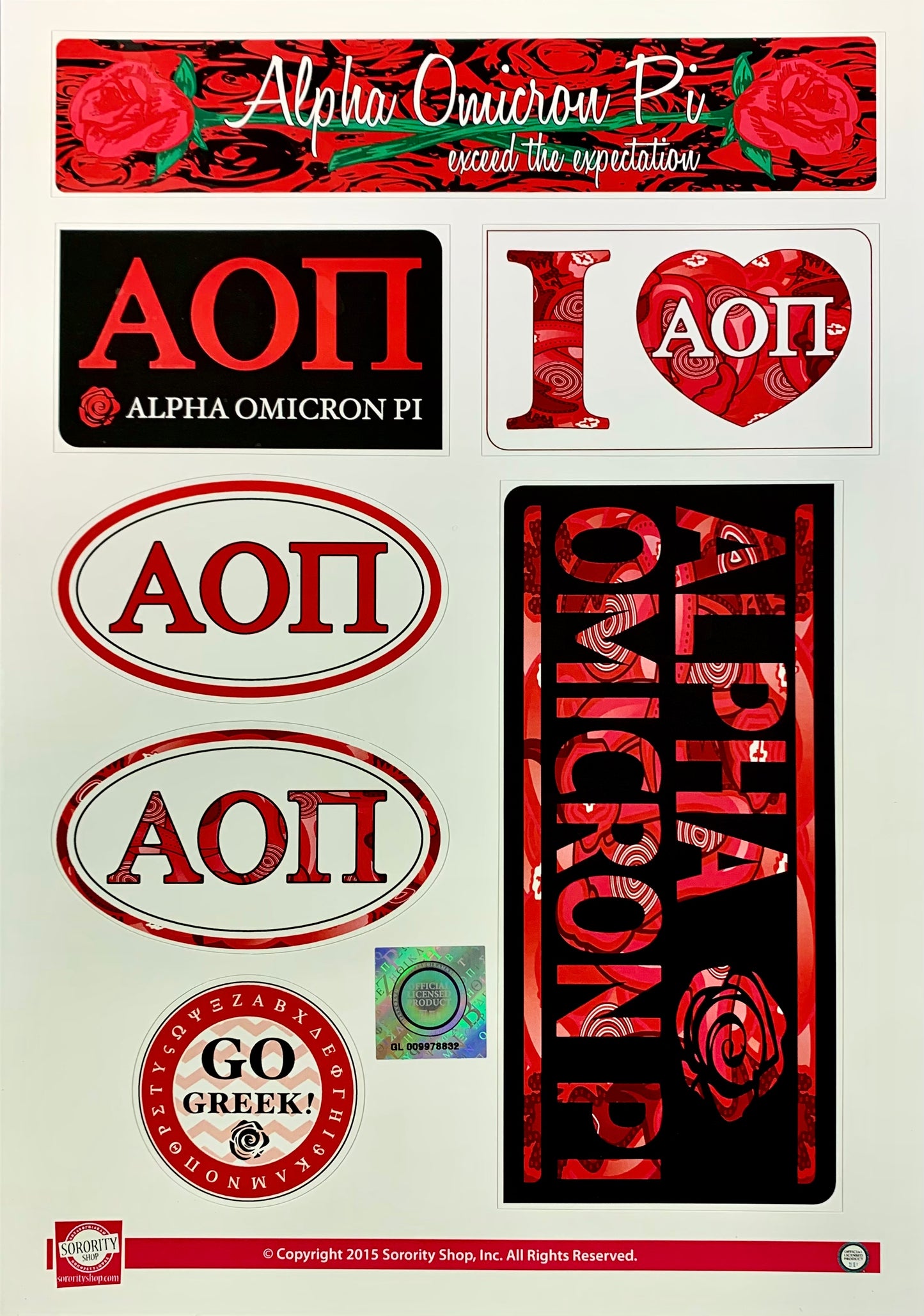Alpha Omicron Pi Sticker Sheet - Virginia Book Company