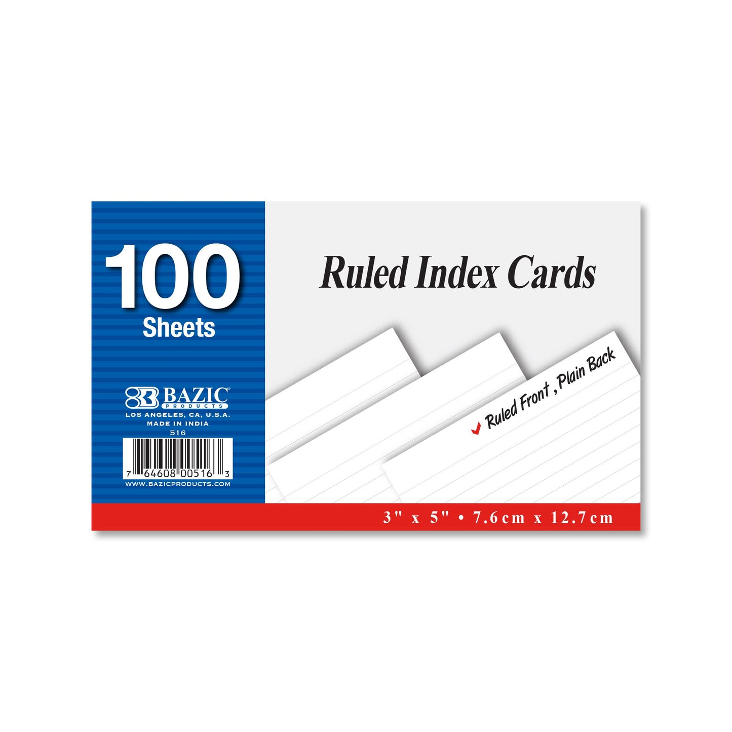 3" X 5" Ruled White Index Card 100 Ct. - Virginia Book Company