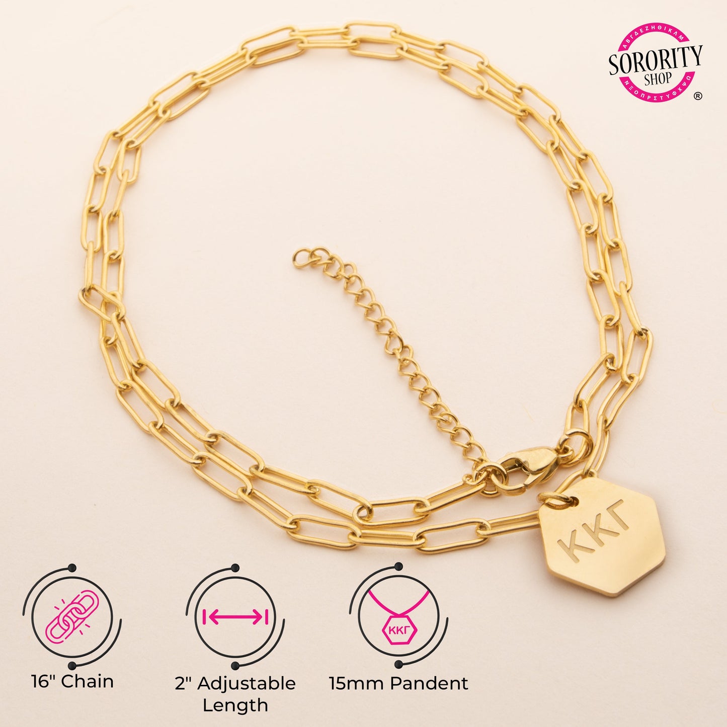 Kappa Alpha Theta Paperclip Necklace with KAT Sorority Pendant