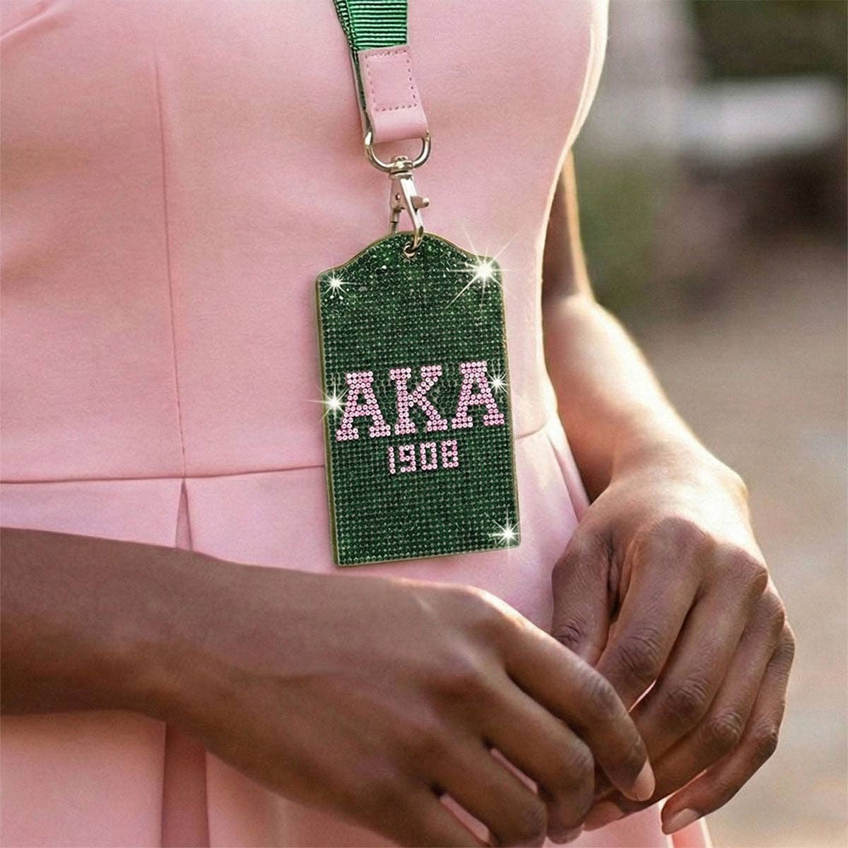 AKA Alpha Kappa Alpha Green Sparkle Sorority Pride ID Badge Holder