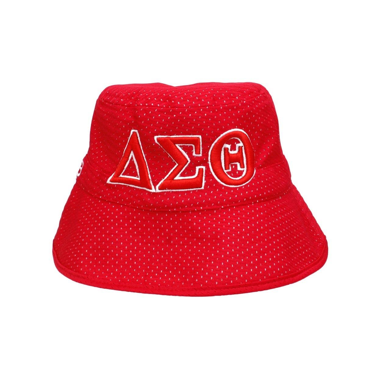 DST Delta Sigma Theta Sorority Red Mesh Embroidered Bucket Hat