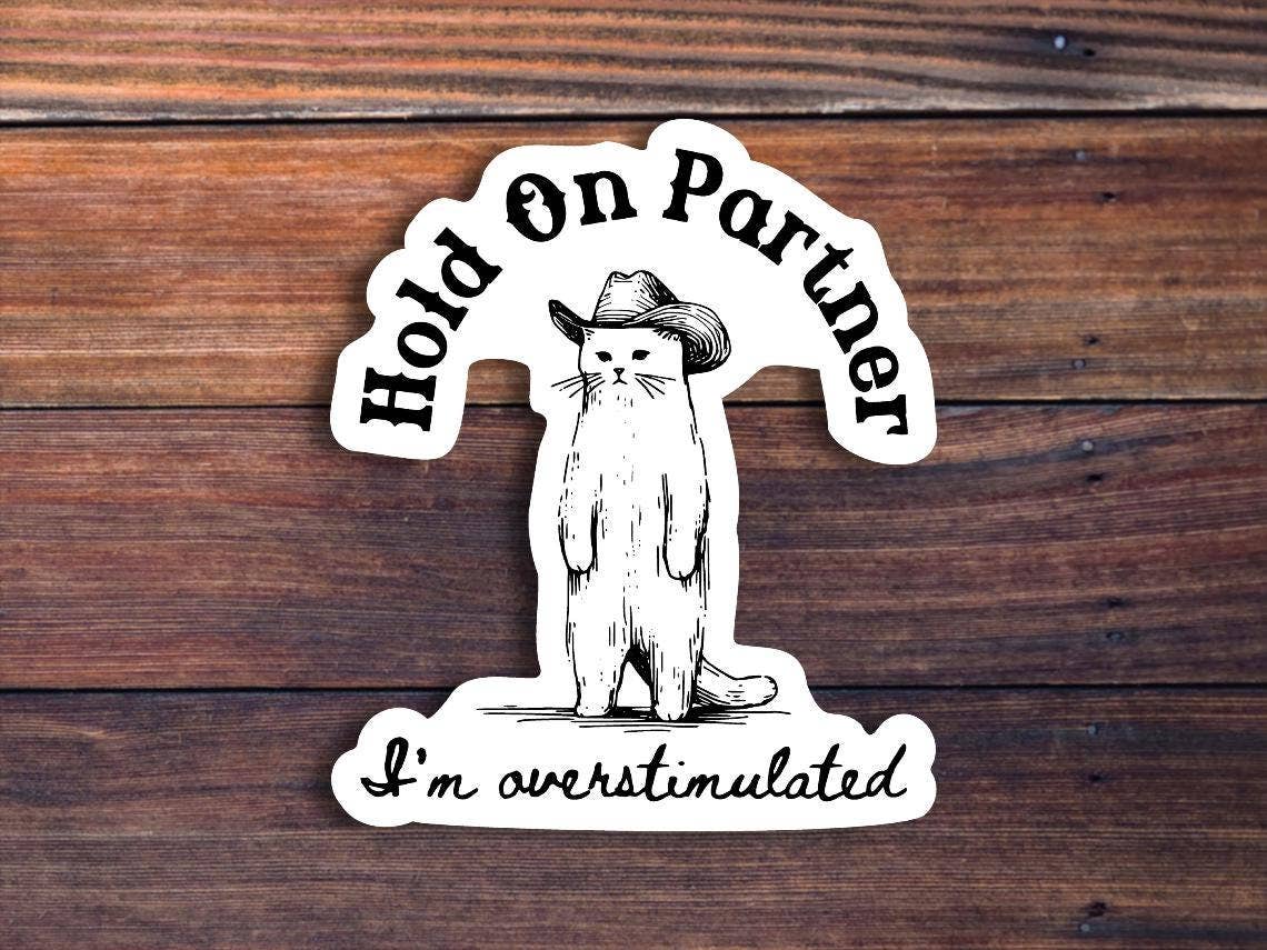 Hold On Partner I'm Overstimulated Sticker