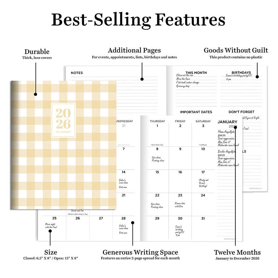 2026 Gingham Wheat Medium Monthly Planner