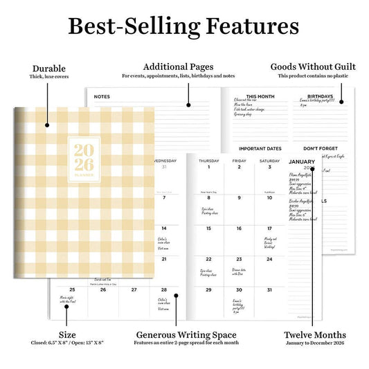 2026 Gingham Wheat Medium Monthly Planner