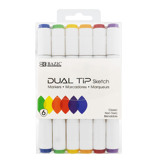 6 Primary Colors Dual Tip Sketch Markers