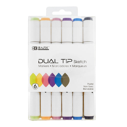 6 Pastel Colors Dual Tip Sketch Markers