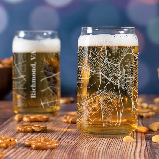 Richmond Va - Street Map - Engraved Beer Can Glass