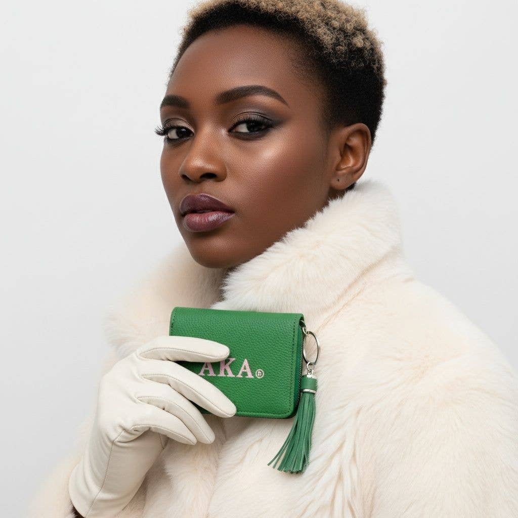 AKA Alpha Kappa Alpha Green Tassel Keychain Zipper Wallet Updated