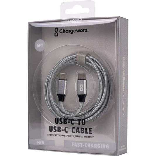 Chargeworx Nylon Tuff PD60 USB Silver Cable