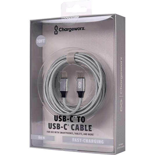 Chargeworx Nylon Tuff PD20 USB Cable - Silver 6Ft USB-C to Lightning (MFi Certified)