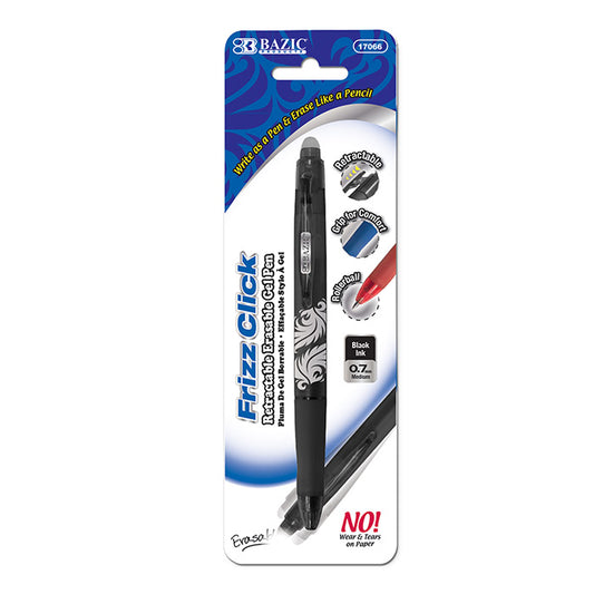 Frizz Black Erasable Gel Retractable Pen with Grip