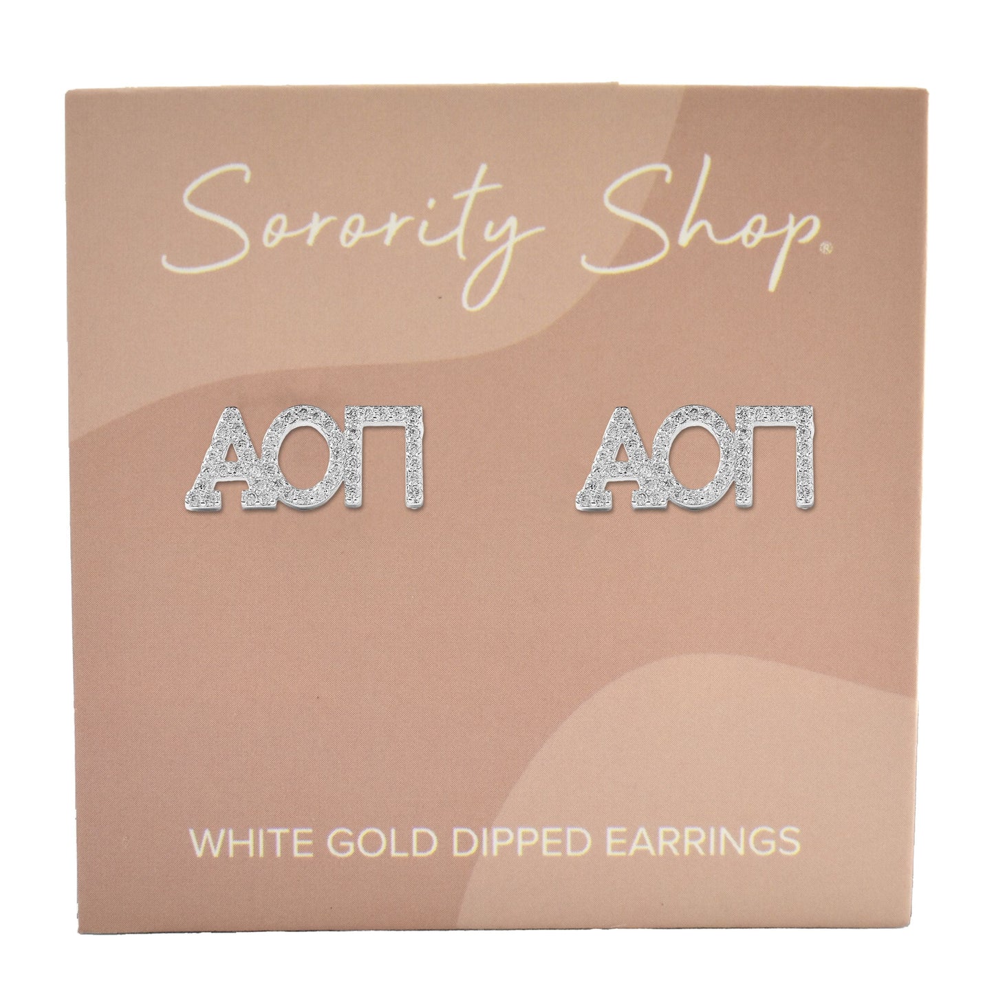 Alpha Omicron Pi White Gold Plated Stud Earrings