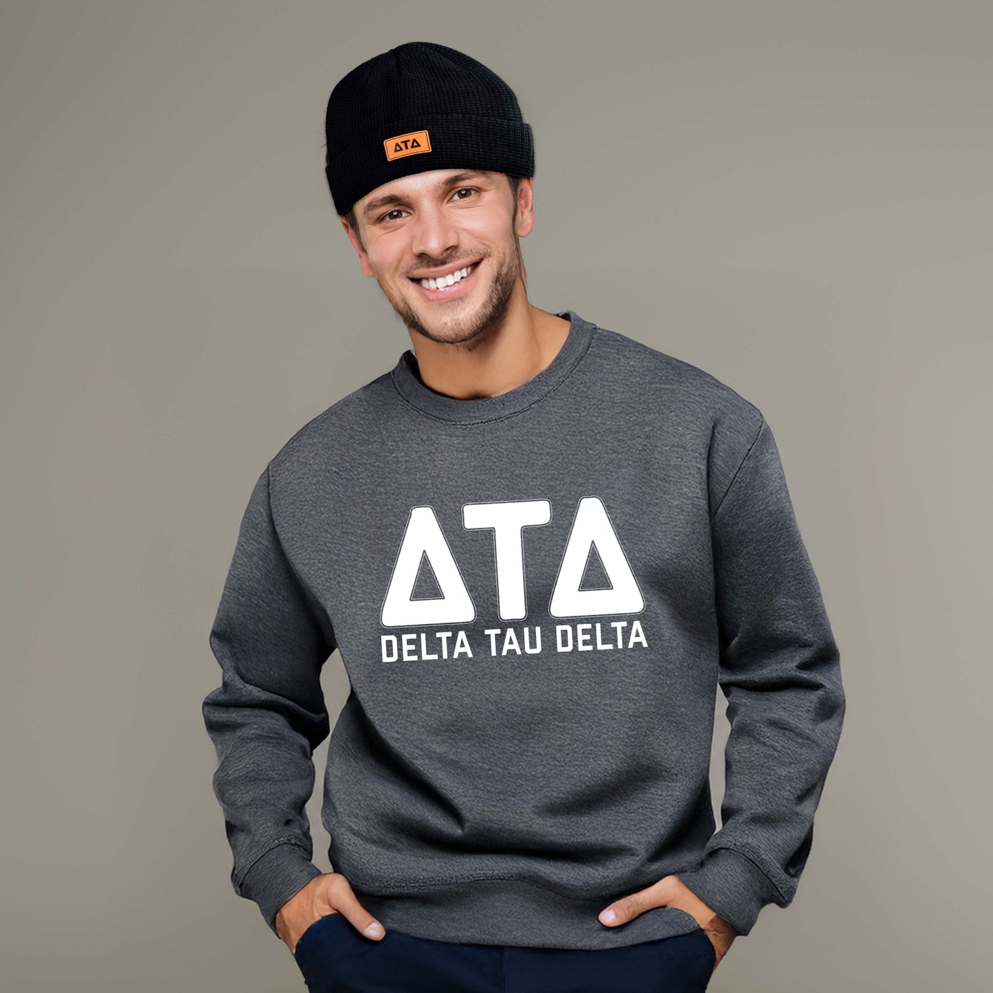 Phi Delta Theta Fraternity Beanie Hat - Black Winter Hat w/ Greek Letters Patch