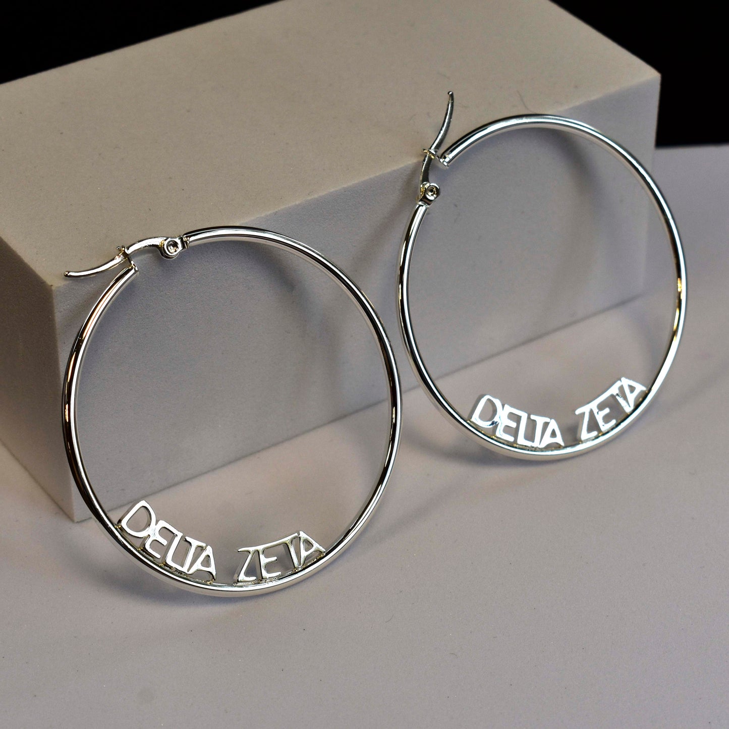 Kappa Delta Silver Hoop Earrings- Name Design