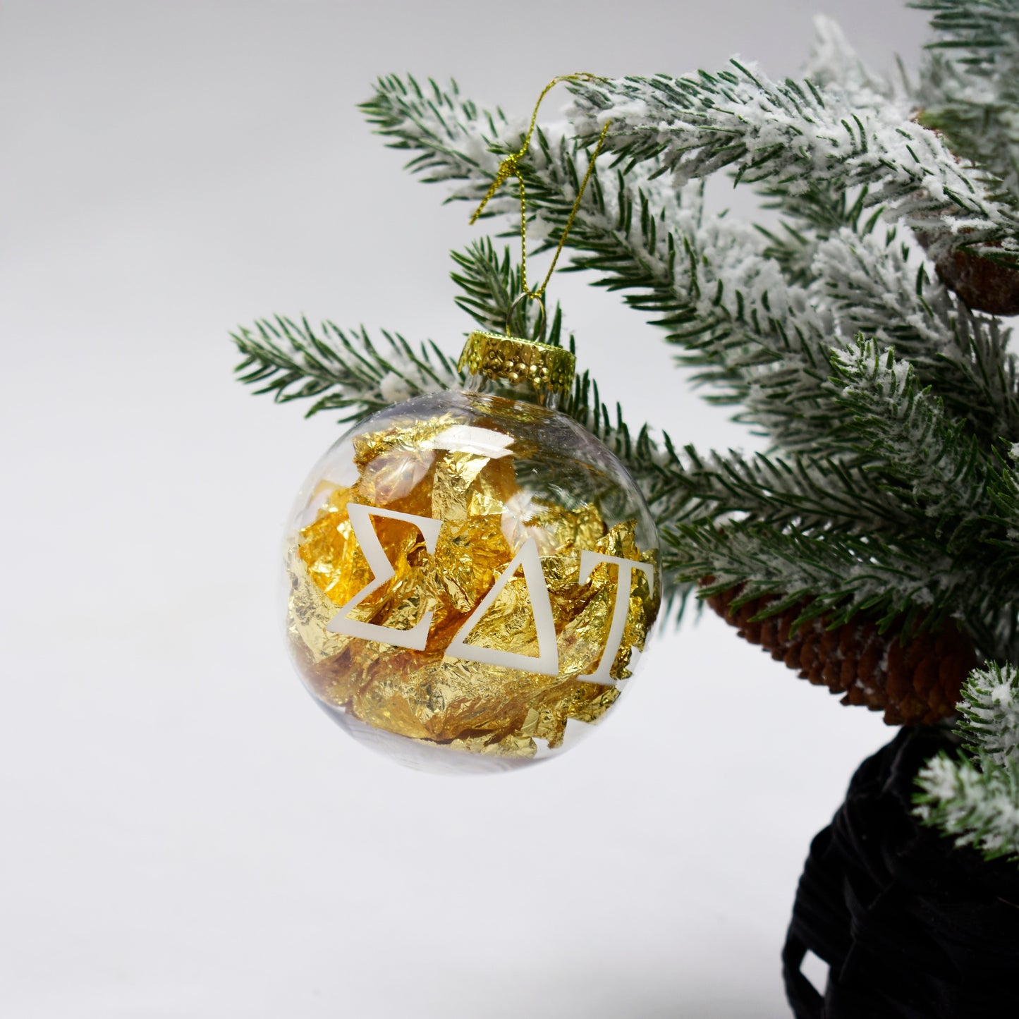 Alpha Sigma Tau Ornament - Clear Plastic Ball Ornament with Gold Foil