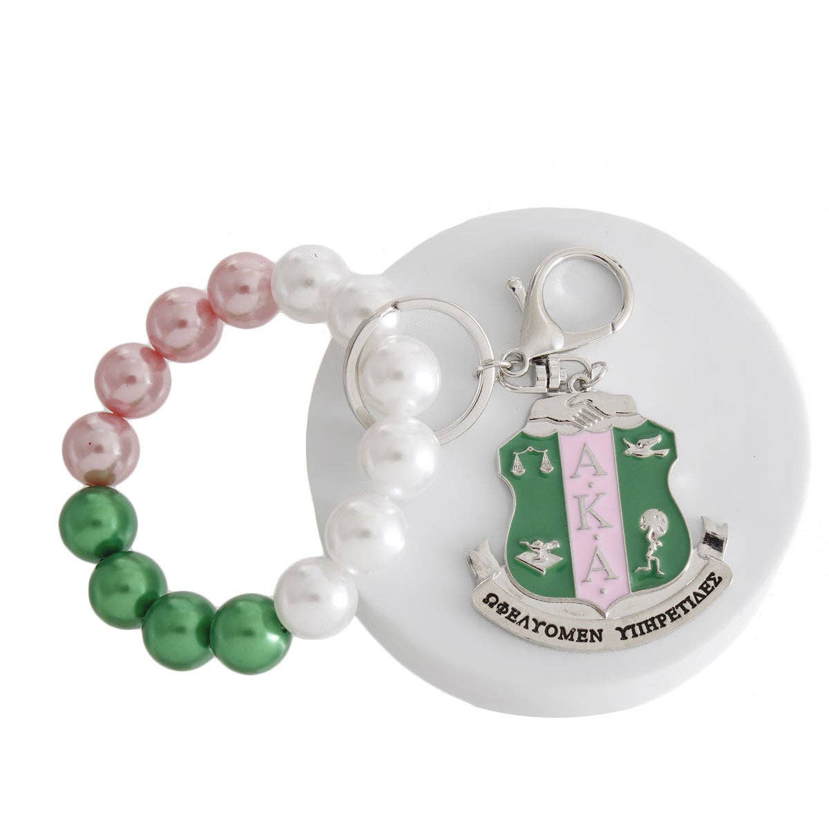 AKA Alpha Kappa Alpha Pink Green Pearl Shield Keychain