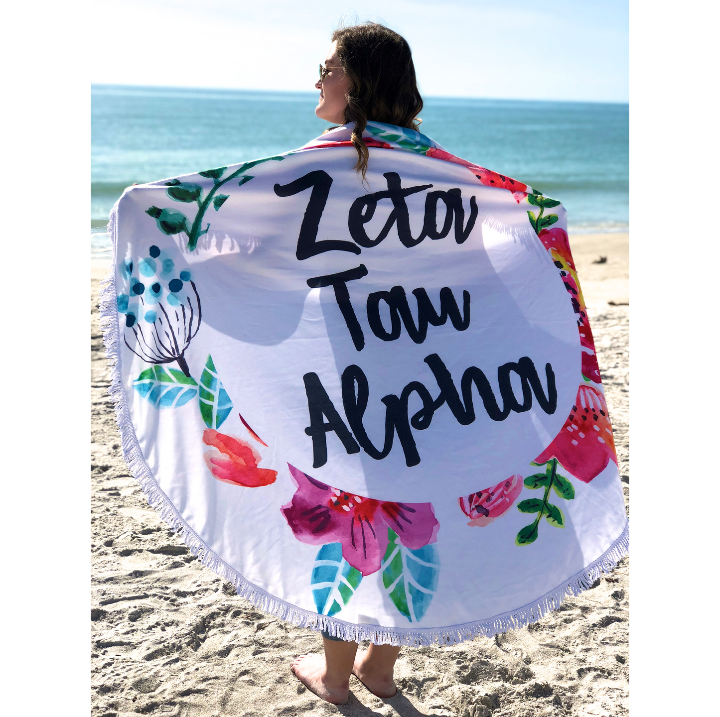 Phi Sigma Sigma Floral Fringe Towel Blanket