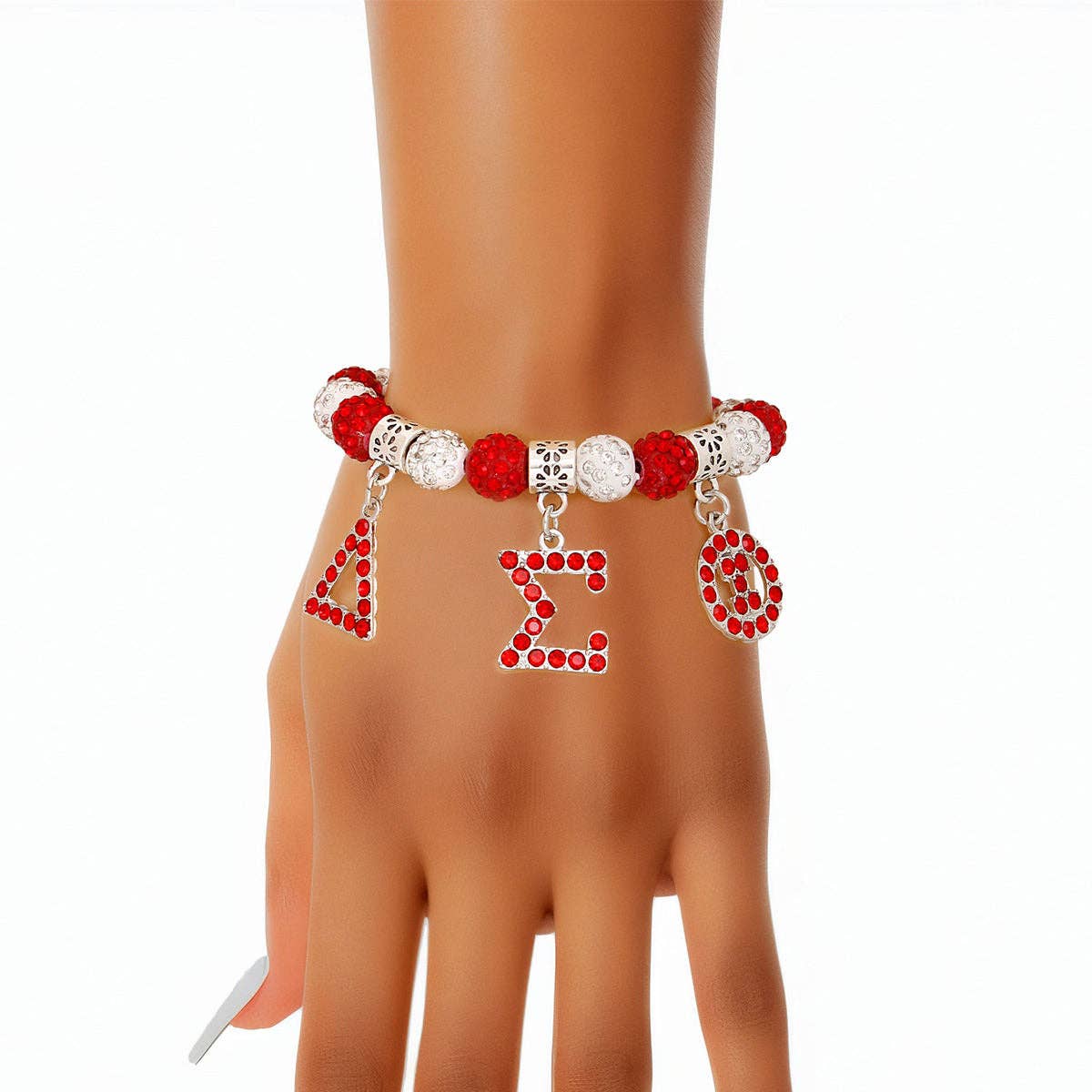 DST Delta Sigma Theta Sorority Red White Bling Letter Bracelet