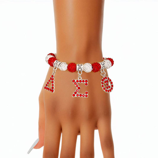 DST Delta Sigma Theta Sorority Red White Bling Letter Bracelet