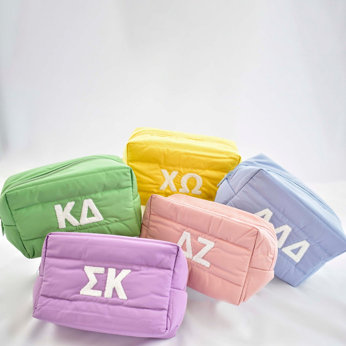 Alpha Phi Makeup Bag - Puffer Style with Sorority Letters