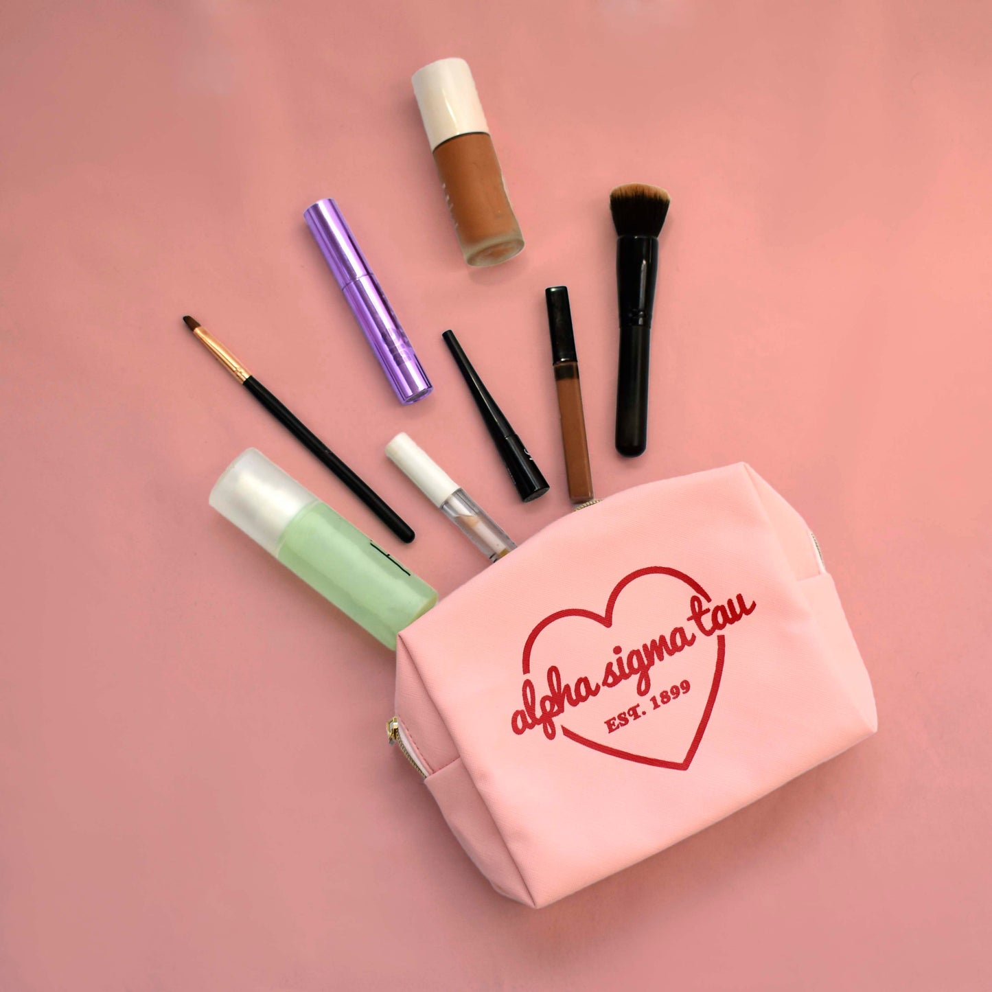 Delta Delta Delta Pink w/Red Heart Makeup Bag