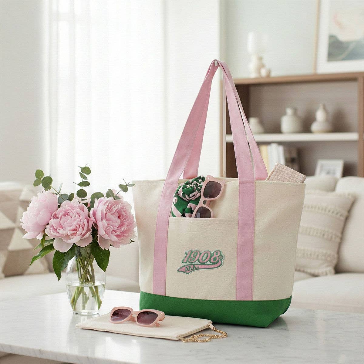 AKA Alpha Kappa Alpha Sorority Large Canvas Tote Bag Reusable Merch