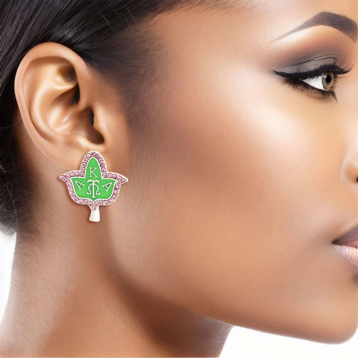 AKA Alpha Kappa Alpha Pink Green Ivy Leaf Studs