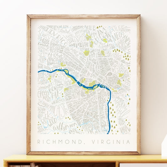 Richmond, Va Neighborhood Map White - 8x10 unframed