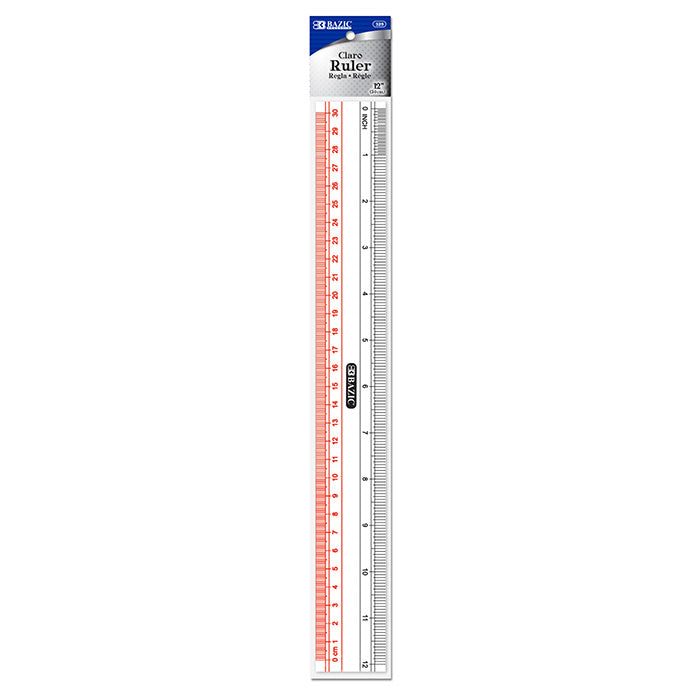 Claro 12" (30cm) Transparent Plastic Ruler