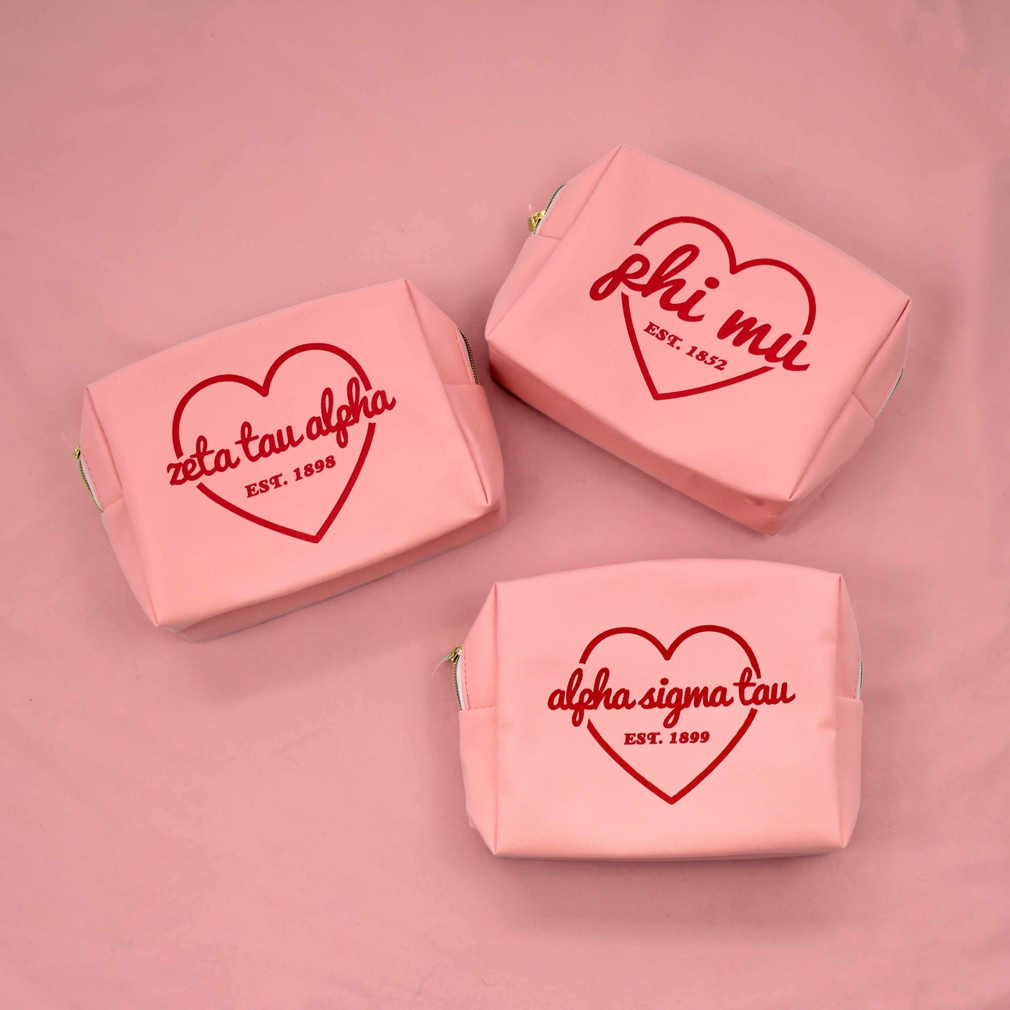 Phi Mu Pink w/Red Heart Makeup Bag