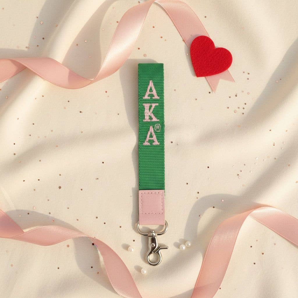 AKA Green Canvas Embroidered Wristlet Strap Clip