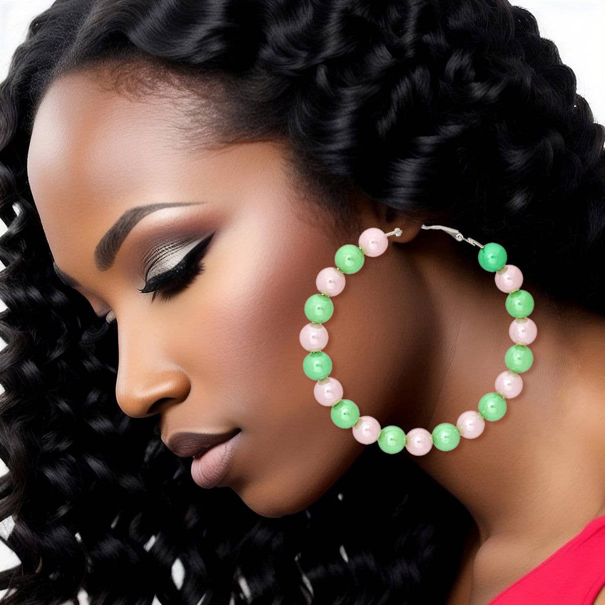 AKA Alpha Kappa Alpha Sorority Pink Green Pearl Hoops for Women