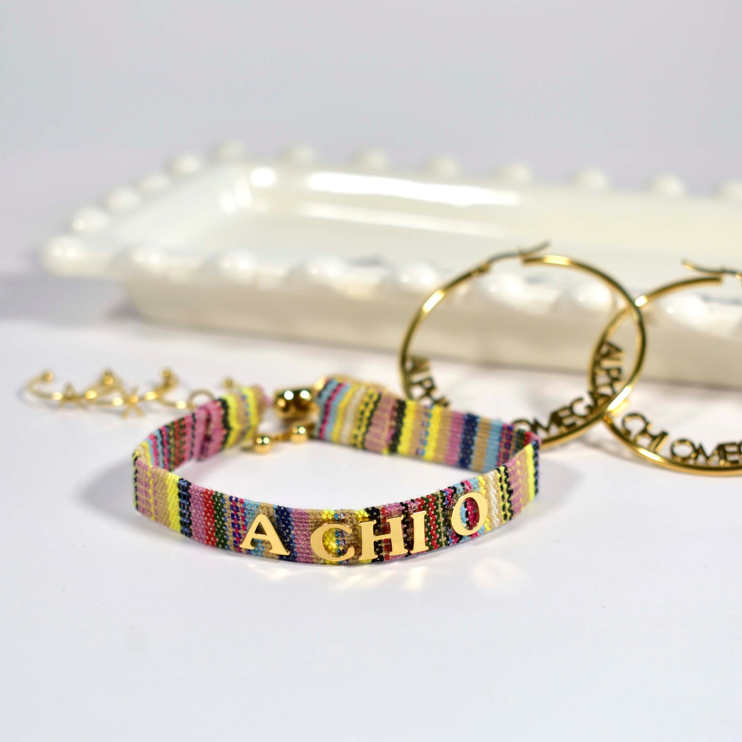 Chi Omega Woven Bracelet, Multi-Color Design