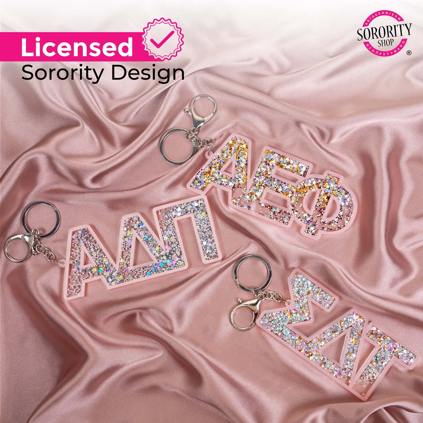 Delta Zeta Glitter Sorority Keychain