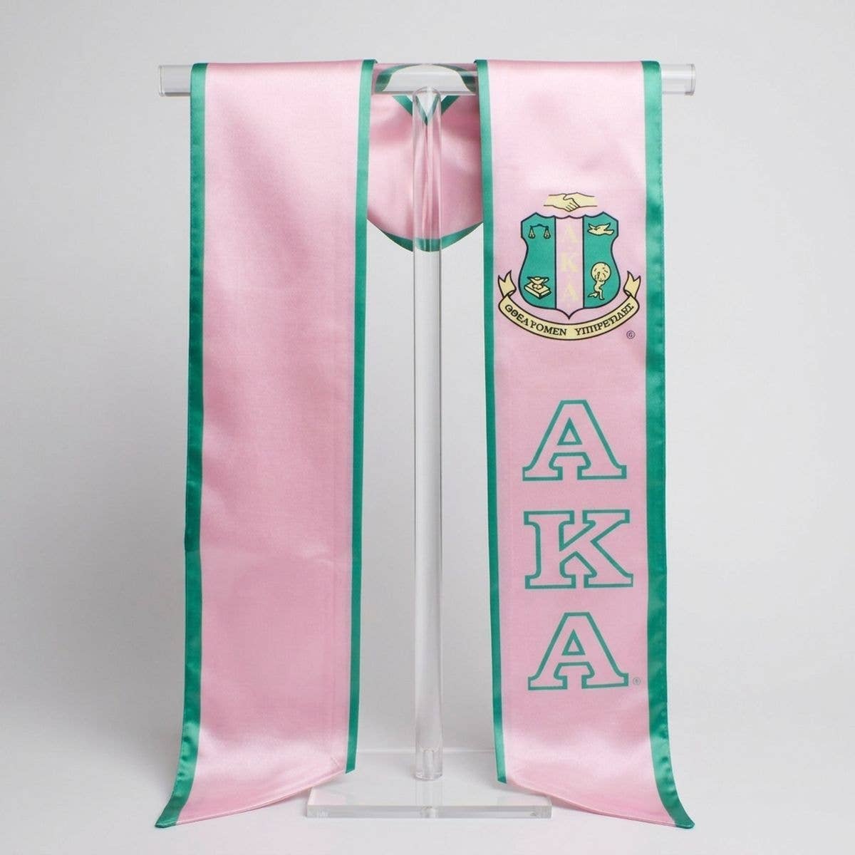 AKA Alpha Kappa Alpha Print Legacy Honor Stole in Pink with Green