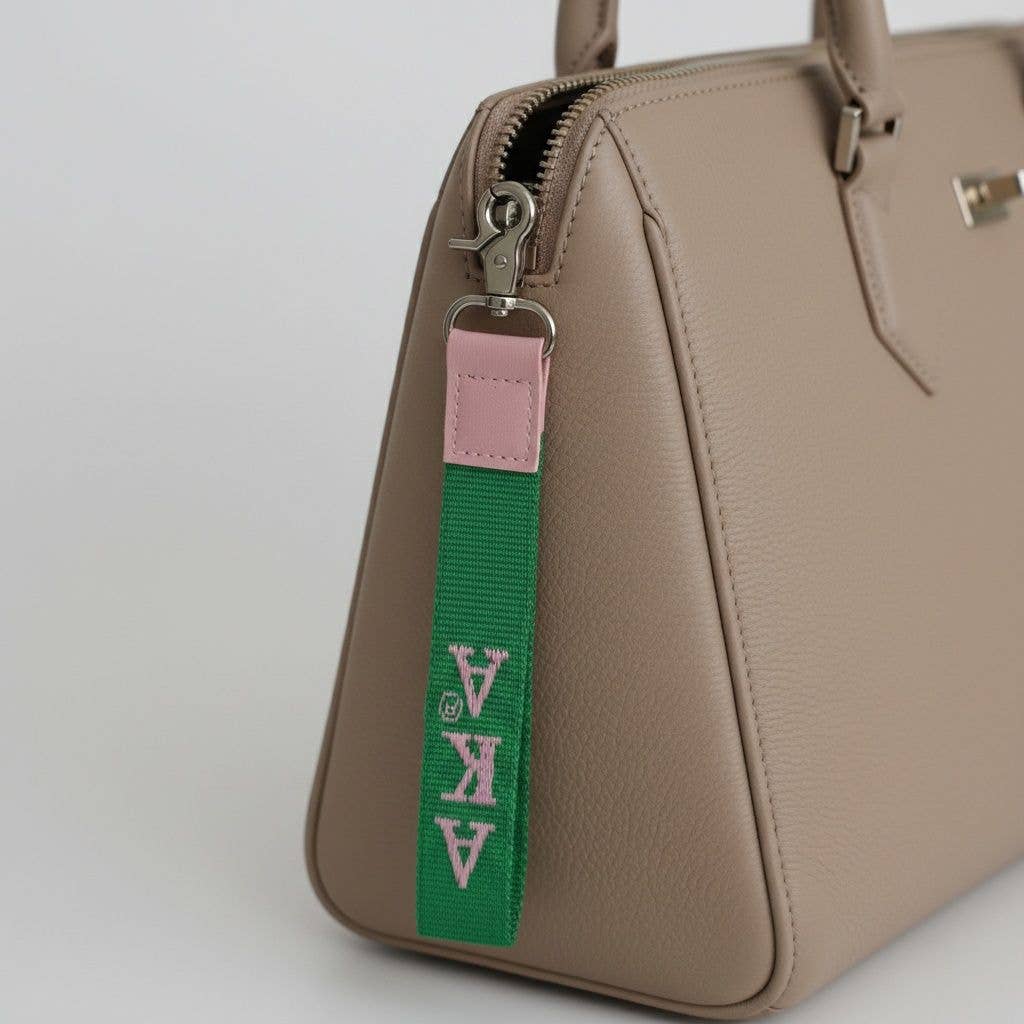 AKA Green Canvas Embroidered Wristlet Strap Clip