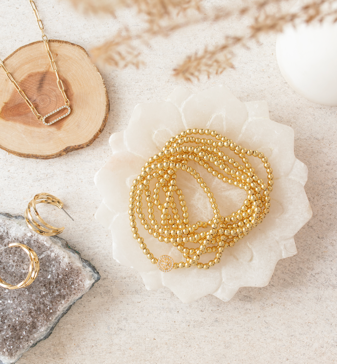 Gold Plated Bead Stretch Bracelet