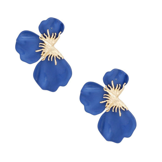 Studs Blue Tropical Bloom Triple Petal Earrings