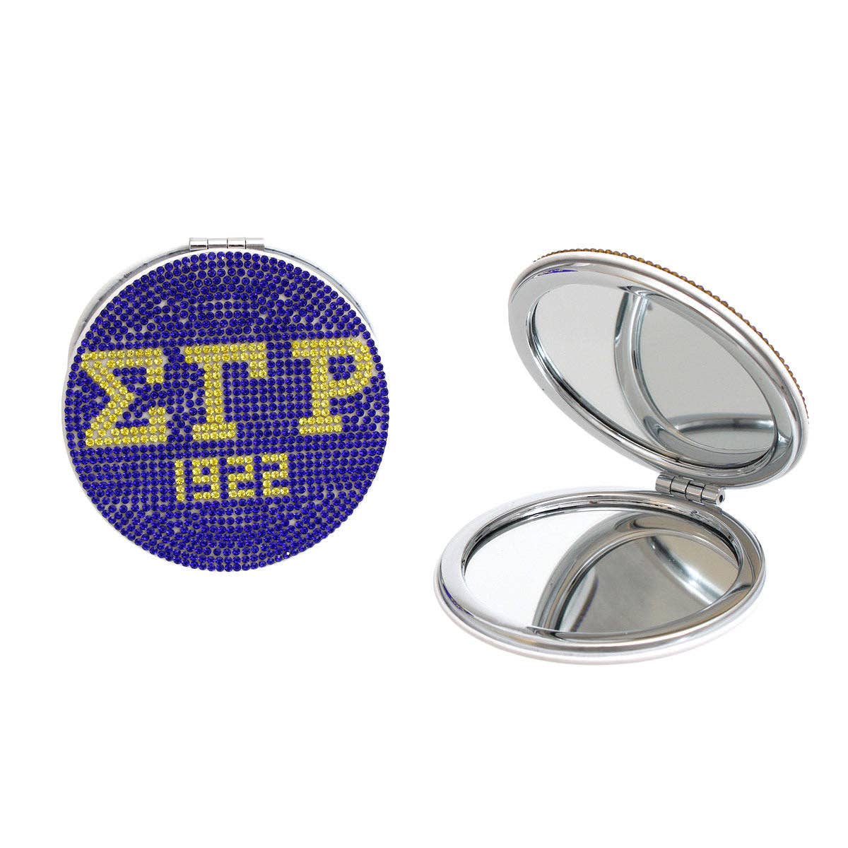 SGRHO Sigma Gamma Rho Sorority Blue and Gold Bling Mirror Compact